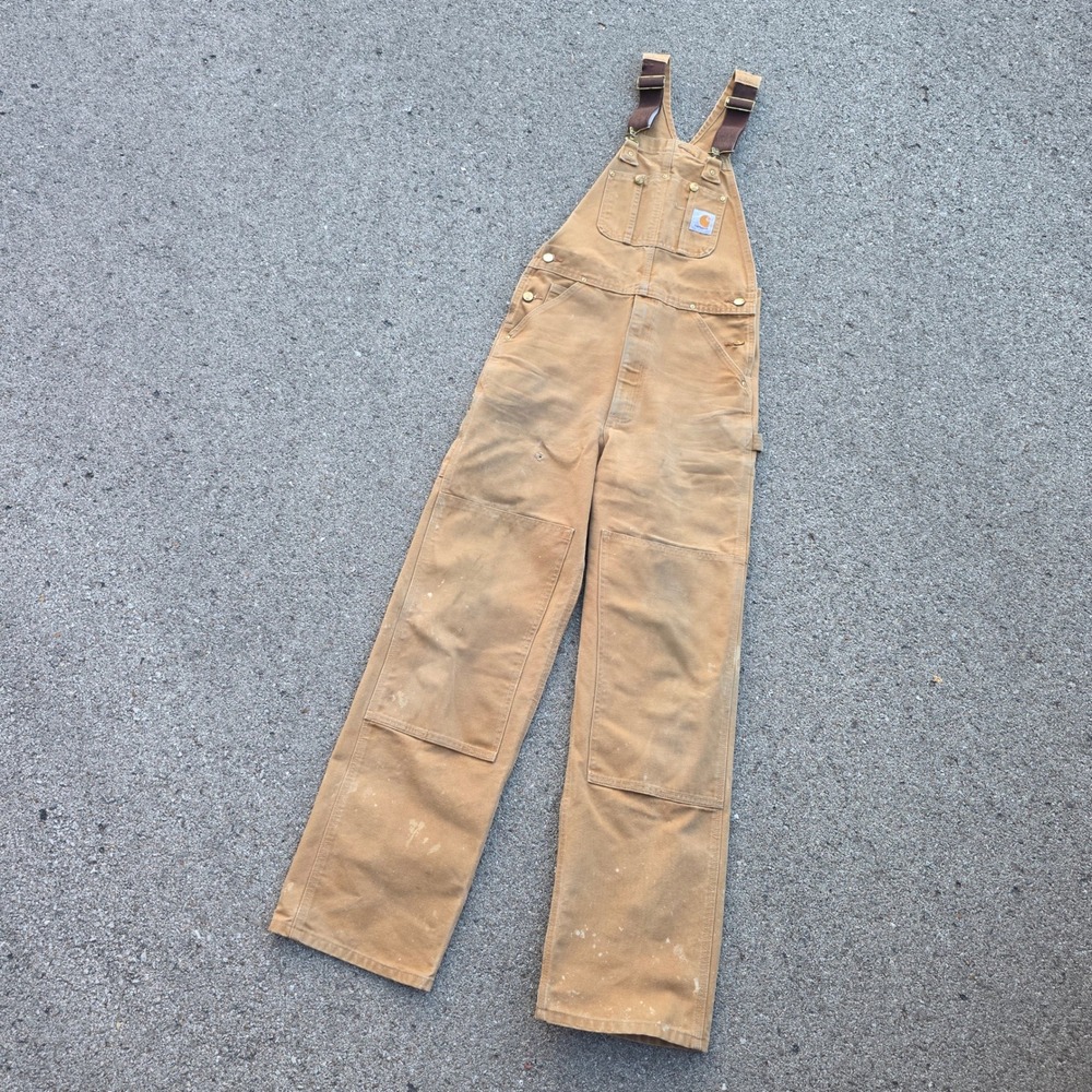 Carhartt R01 BRN 30x34 Brown Duck Canvas Double Knee Bib Overalls Workwear Mens